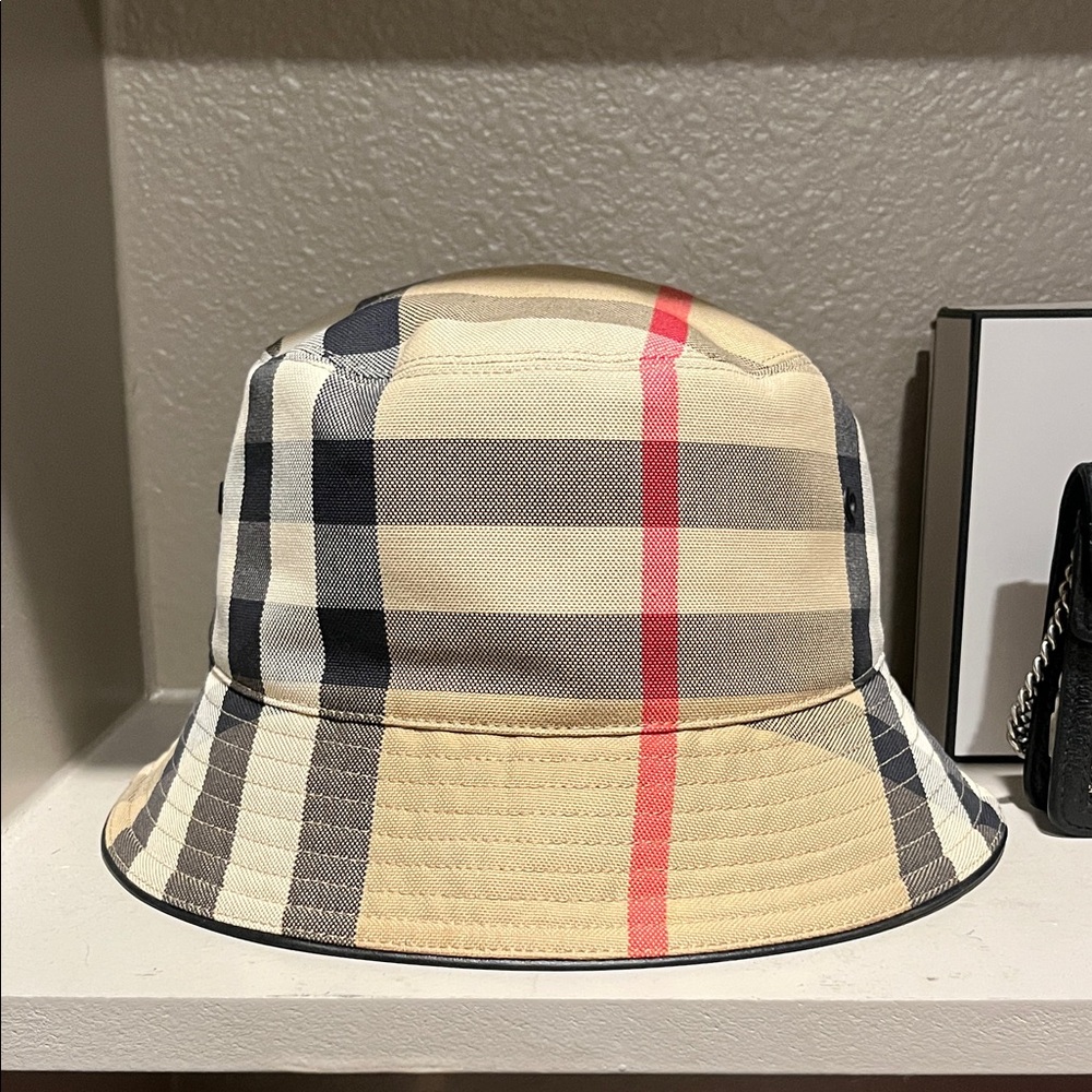 Burberry Beige and Red Plaid Bucket Hat